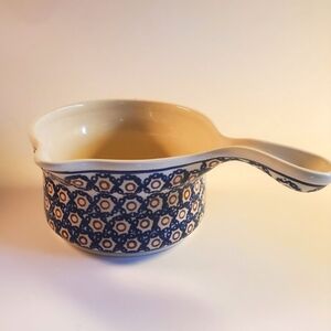 Vintage Polish SAUCE /Gravy spouted ceramic dish Blue and white Marked
